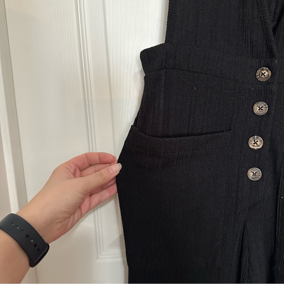 Black coveralls casual button up stretchy - Picture 2 of 4